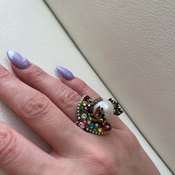 NEW GUCCI RING PEARL CRYSTAL EMBELLISHED Flower - Picture 11 of 12
